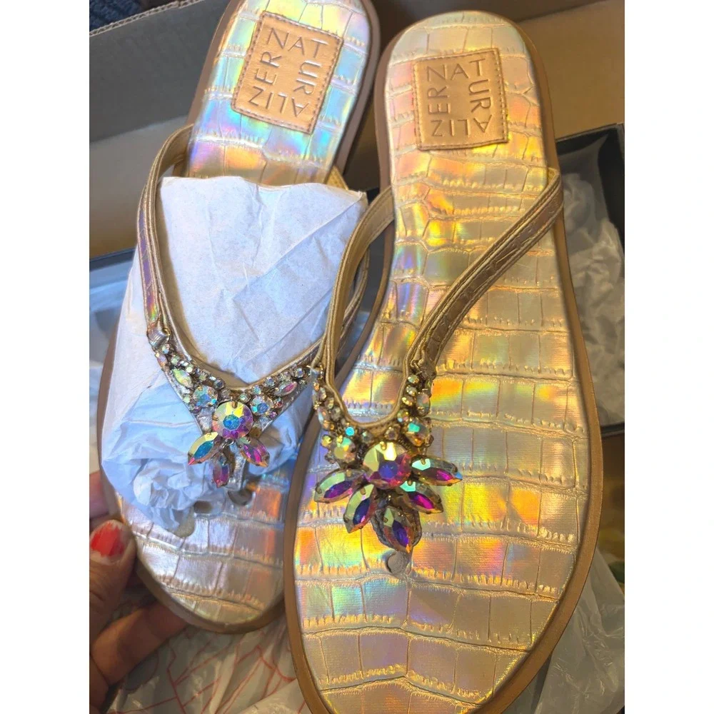 Naturalizer Liliana Coppertini Iridescent Croc Crystal Thong Sandals 9M